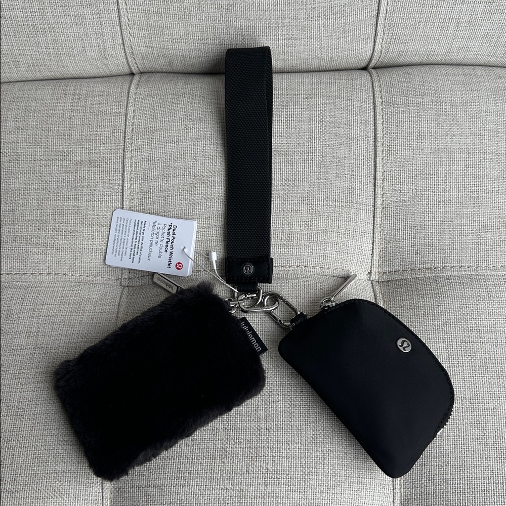 NWT Lululemon Dual Pouch Wristlet Plush Fleece Keychain Set